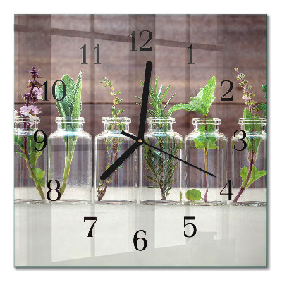 Glass clock square Herbs