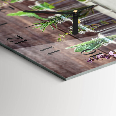Glass clock square Herbs