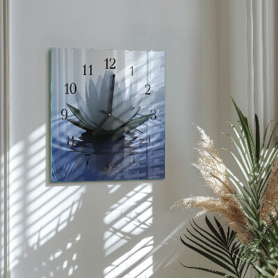 Glass wall clock square Water lily