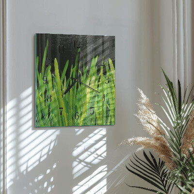 Glass wall clock square Grass