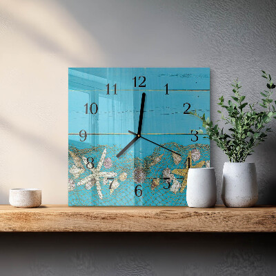 Glass clock square Treasures of the Sea