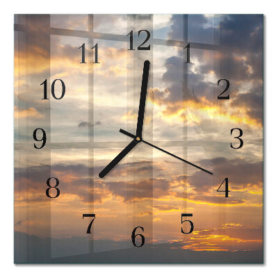 Glass wall clock square Sunset