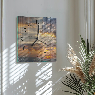 Glass wall clock square Sunset