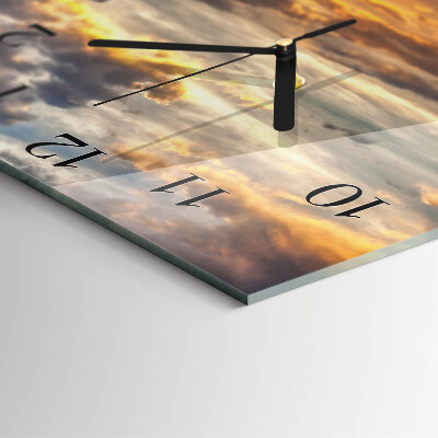 Glass wall clock square Sunset
