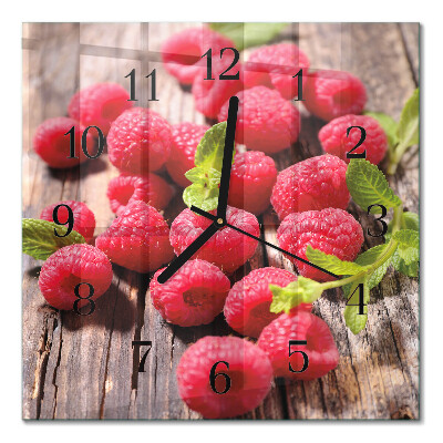 Glass clock square Raspberries