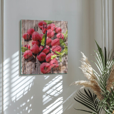 Glass clock square Raspberries