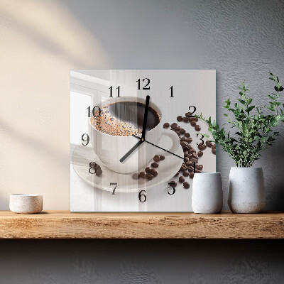 Glass clock square A cup of coffee