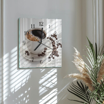 Glass clock square A cup of coffee