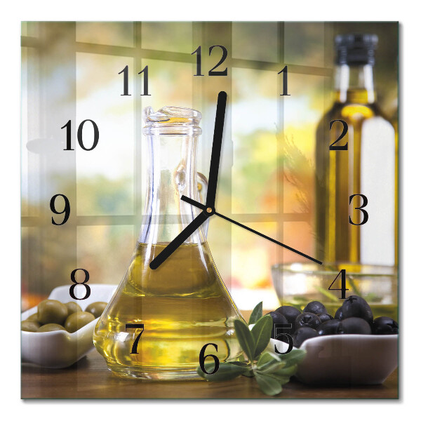Glass wall clock square Olive oil