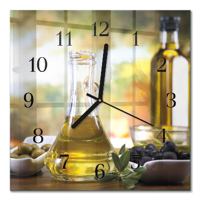 Glass wall clock square Olive oil