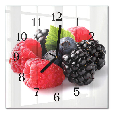 Glass wall clock square Berries