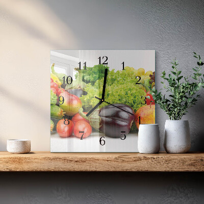 Glass clock square Vegetables