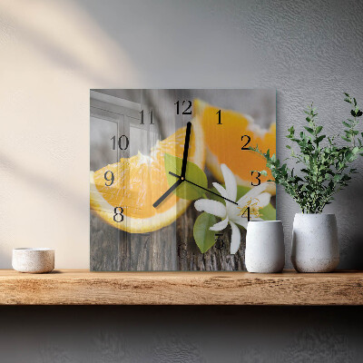 Glass clock square Citrus