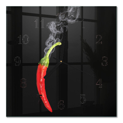 Glass clock square Chili pepper