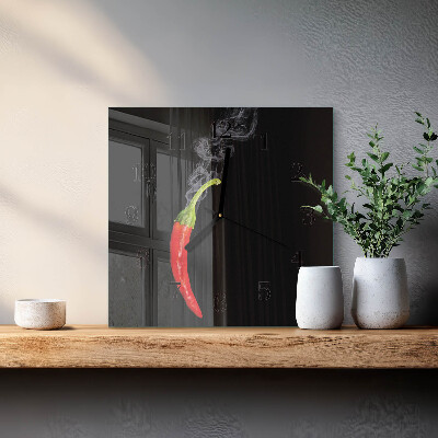 Glass clock square Chili pepper