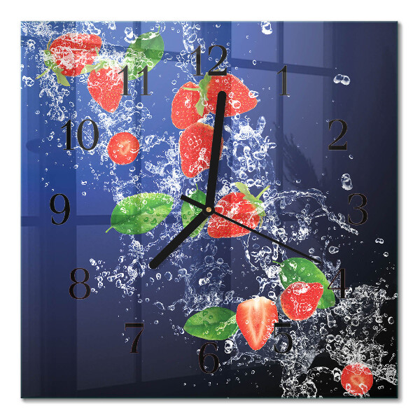 Glass clock square Strawberries