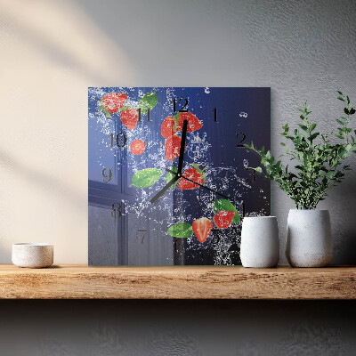 Glass clock square Strawberries