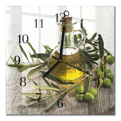 Glass clock square Olive oil