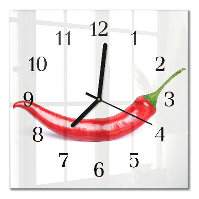 Glass clock square Chili pepper