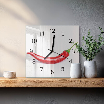 Glass clock square Chili pepper