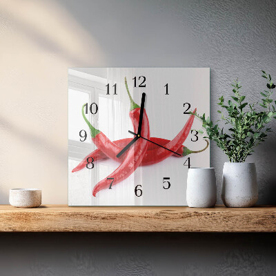 Glass wall clock square Chili peppers