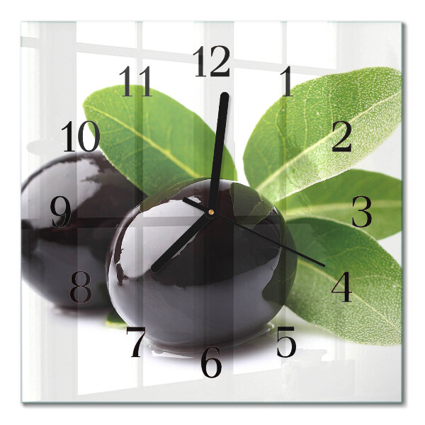 Glass wall clock square Olives