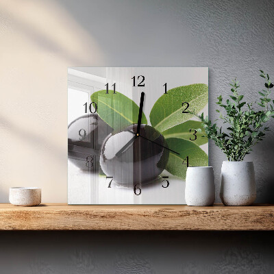 Glass wall clock square Olives