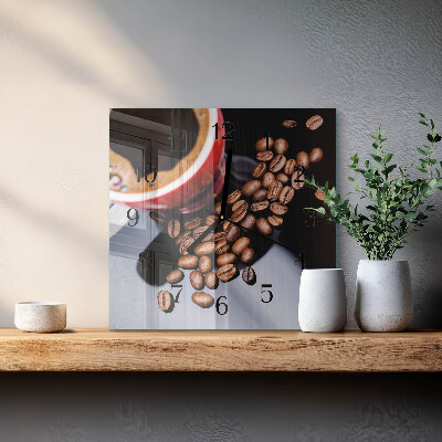 Glass wall clock square A cup of coffee