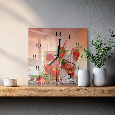 Glass clock square Strawberries