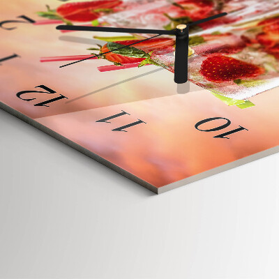 Glass clock square Strawberries