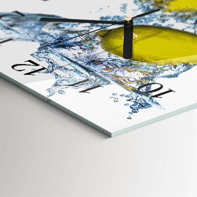 Glass clock square Lemons in water