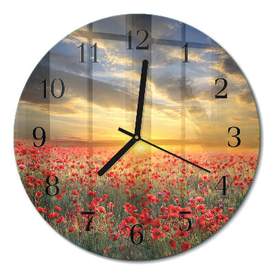 Round wall clock Field of poppies