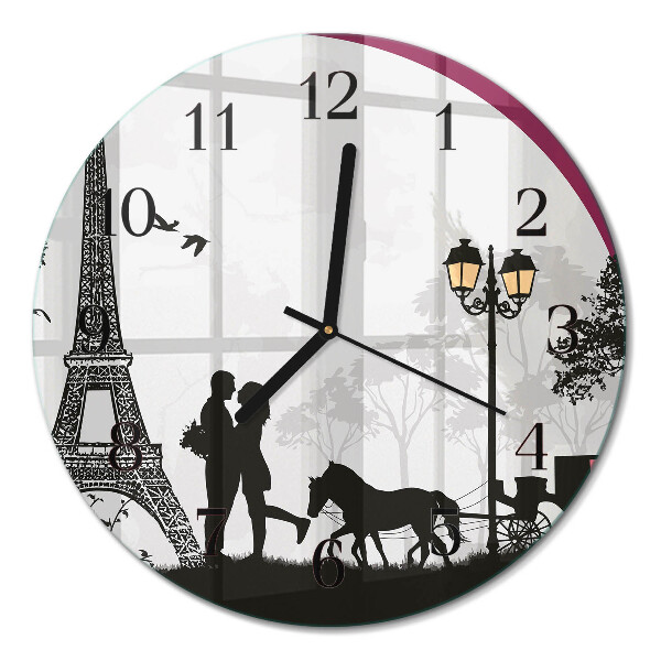 Glass wall clock round Love of Paris