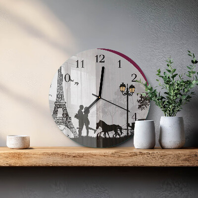 Glass wall clock round Love of Paris