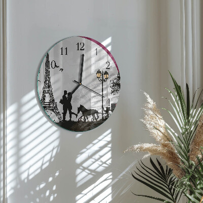 Glass wall clock round Love of Paris