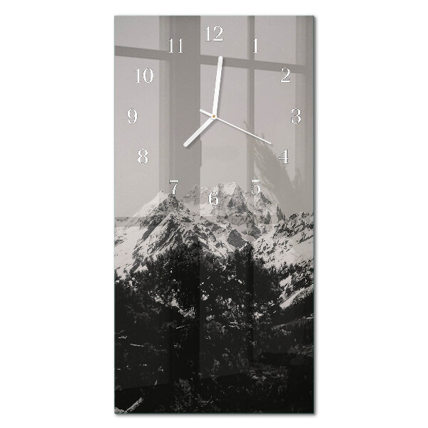 Glass wall clock vertical Mountains
