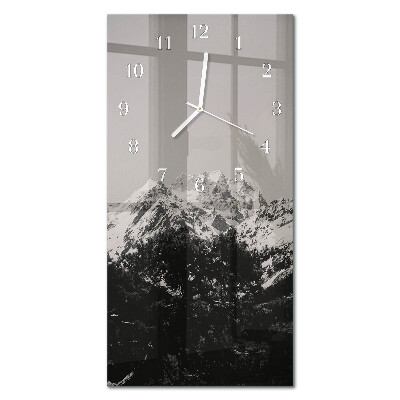 Glass wall clock vertical Mountains