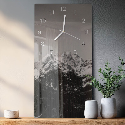 Glass wall clock vertical Mountains