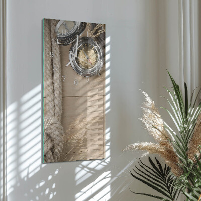 Glass wall clock vertical Compass