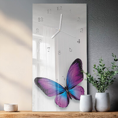 Glass wall clock vertical Butterflies
