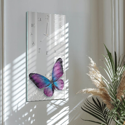 Glass wall clock vertical Butterflies