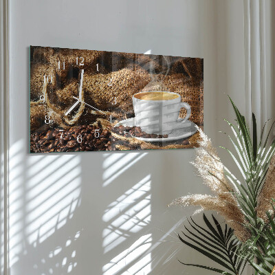 Rectangular glass clock horizontal Coffee beans