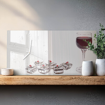 Glass wall clock horizontal Wine goblet