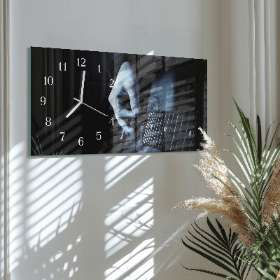 Rectangular glass clock horizontal Musical guitarist
