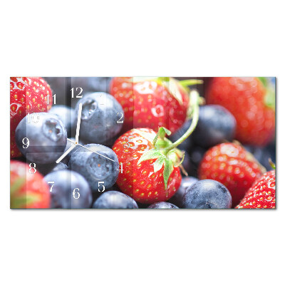 Glass wall clock horizontal Blueberries and blackberries