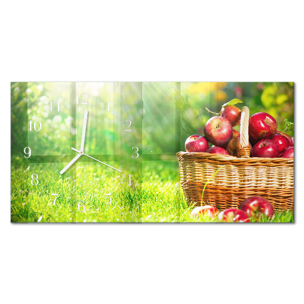 Rectangular glass clock horizontal Basket of apples