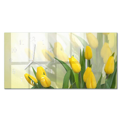 Glass wall clock horizontal Garden tulips