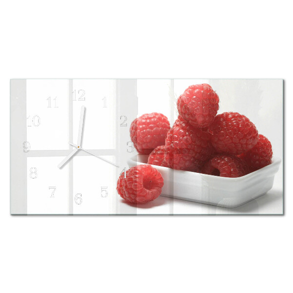 Rectangular glass clock horizontal Fresh raspberries