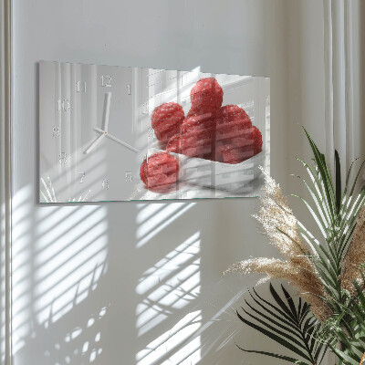 Rectangular glass clock horizontal Fresh raspberries