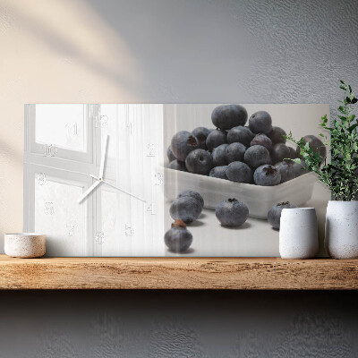 Glass wall clock horizontal Blueberries